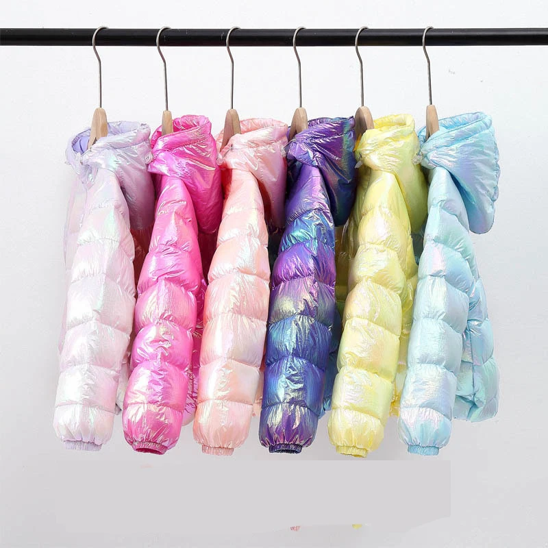 

JXYSY 2020 Girls Winter Coats Jacket Kids Cotton Coat Shiny Jacket Hooded Parkar Girls Blue Pink White Down Padded Coats