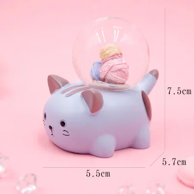 blue cat Мини каваи котенок пряжа шар снег глобус светильник светится в темноте Рождественские украшения аксессуары дочери подарки для дома - Цвет: blue cat