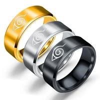 anime leaf ring konoha village symbal logo sign sasuke peripheral ring stainless steel jewelry titanium steel jewelry mens ring
