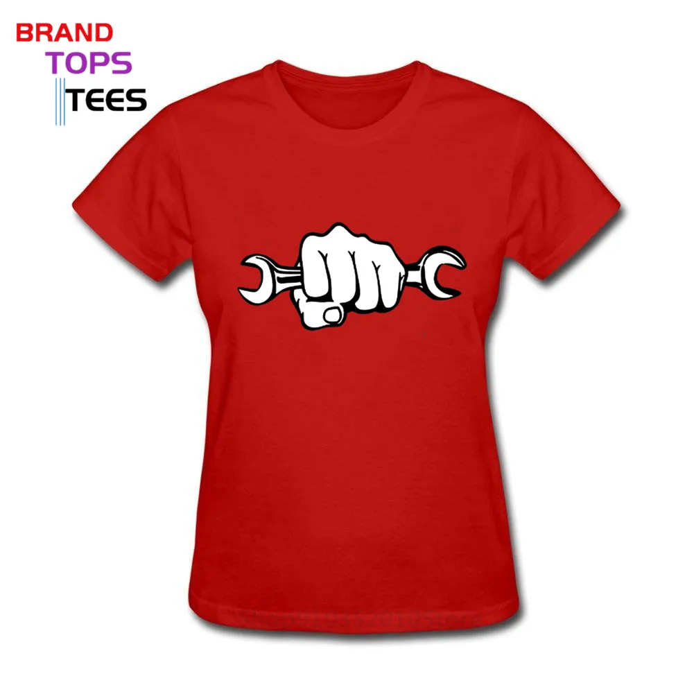 Mechanic Holding A Wrench Motorcycle T-Shirt Funny Mother's Present Birthday Gift For Mom Wife friend Women Cotton T Shirt | Женская