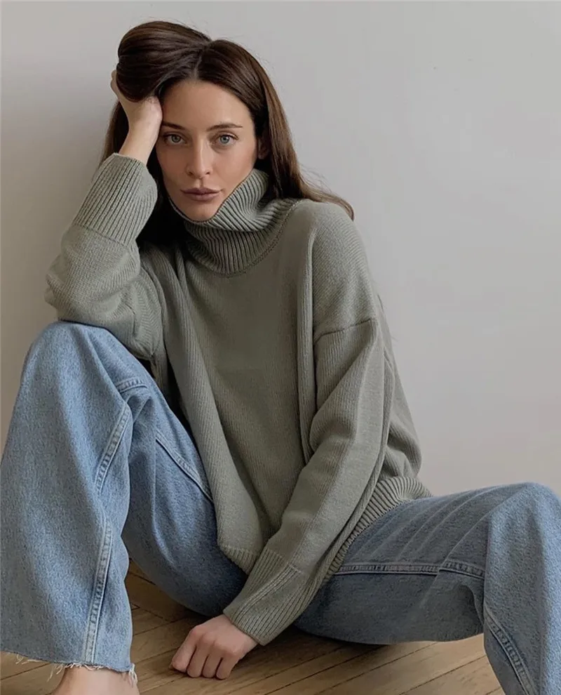 

Autumn Winter Women Turtleneck Sweater Oversize Warm Pullovers Sweater Korean Long Sleeve Loose Tops Jumper