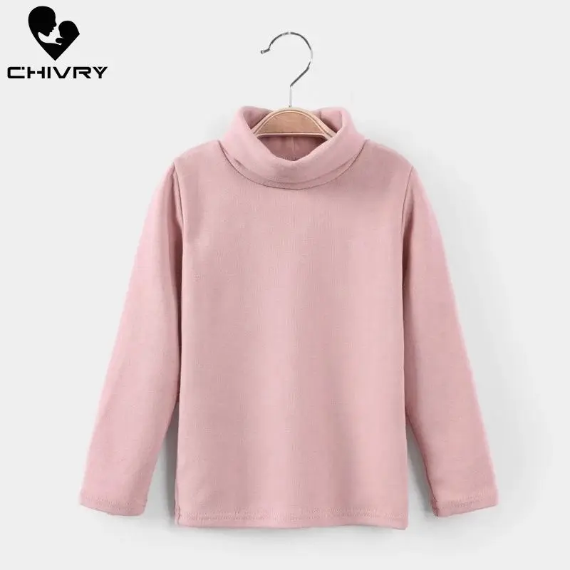 New 2022 Autumn Winter Boys Girls Kids Fashion Solid T Shirt Tops Children O-neck Long Sleeve Warm Casual T-shirts images - 6