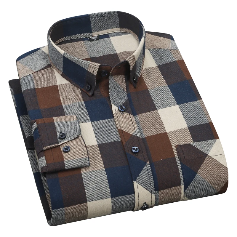 

Aoliwen brand Flannel Plaid Shirt Men 2021 Autumn New Male Casual Long Sleeve Shirt Plus size High Quality Warm Men Tops Clothes