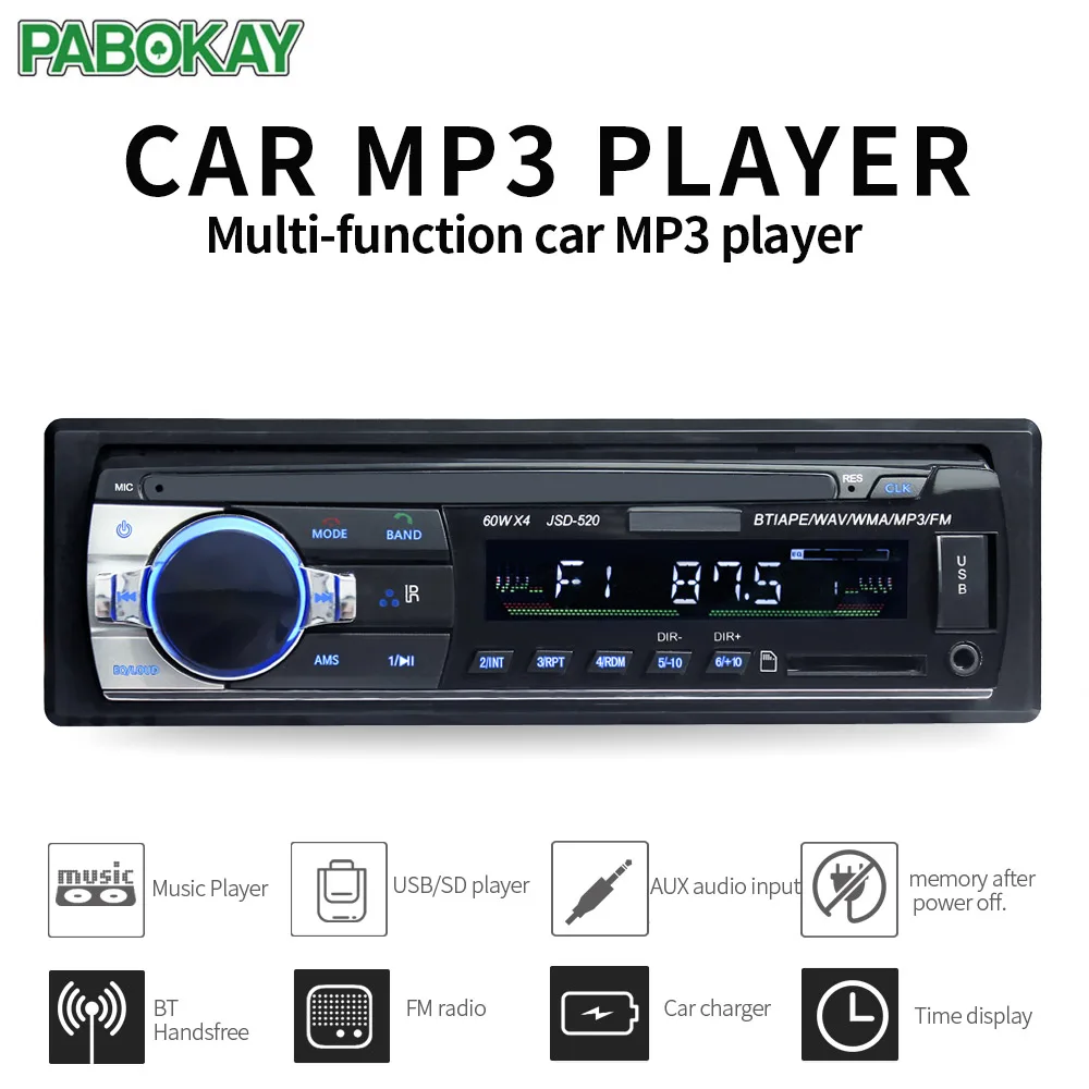 JSD520 ISO 12 в Bluetooth автомобильная стереосистема 1 Din FM Aux вход поддержка Mp3/MP4 USB MMC WMA AUX In