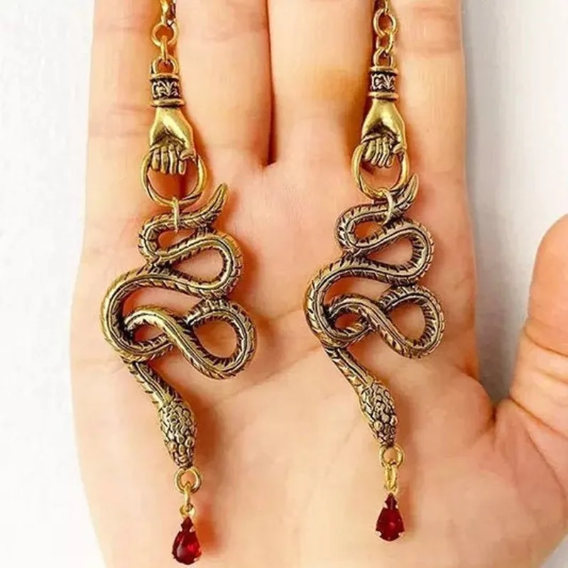 

Retro Jewelry Snake Hand Earrings Serpiente Pendiente Teardrop Western Trending Earring Summer 2021 Cobra Tassel Accessories