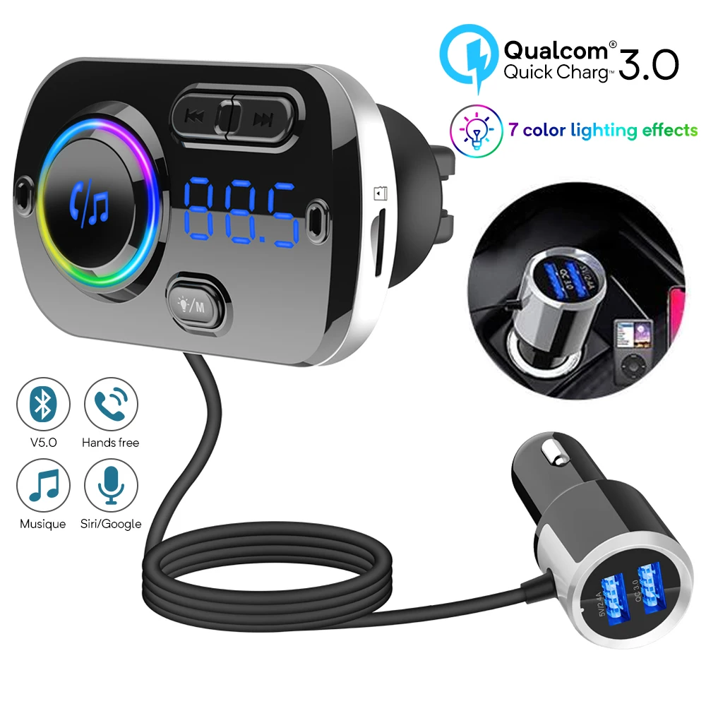Bluetooth 5,0 fm-передатчик QC3.0 автомобильное зарядное устройство адаптер MP3-плеер двойной USB светильник для быстрой зарядки автомобильный комплект с радио/TF картой/музыкой