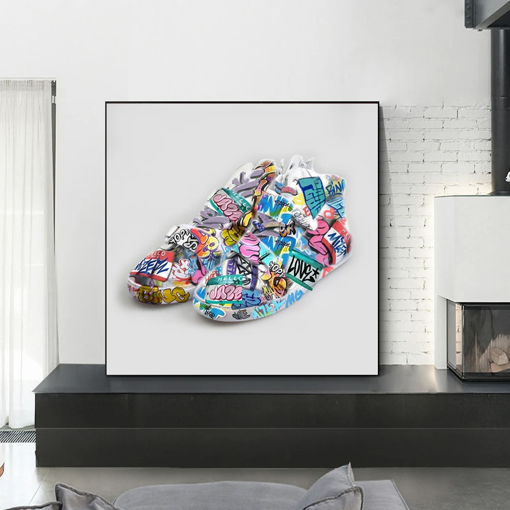 

Graffiti Art Sneakers Canvas Shoes Painting on Canvas Posters and Print Modern Pop Wall Art Pictures for Living Room Home Decor