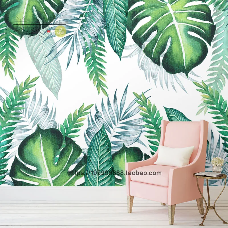 Простые фотообои 3D на заказ зеленый лес с листьями тропического леса фоновая