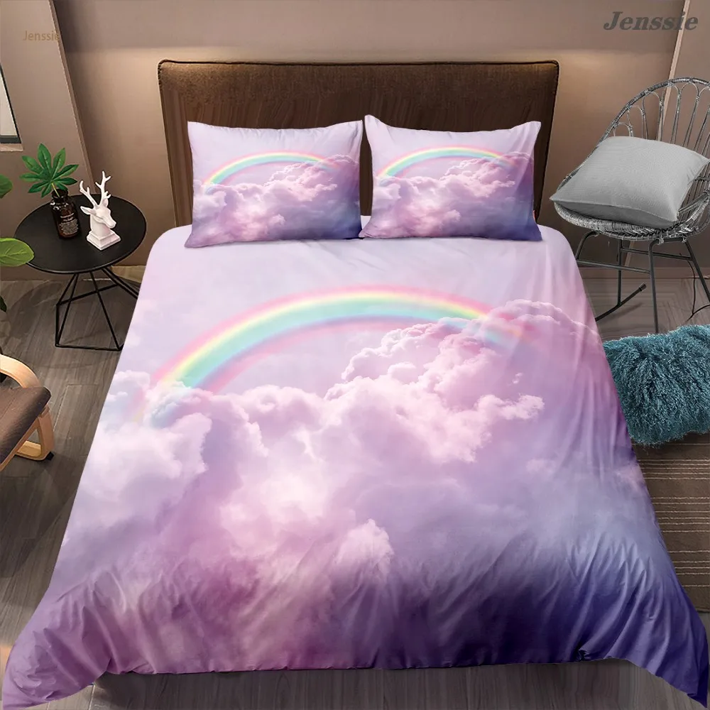 3D Rainbow On The Cloud Duvet Cover Set Single Double Bedding Boys Girls Bedspreads Scenery Comforters Luxury Quilt Covers | Дом и сад