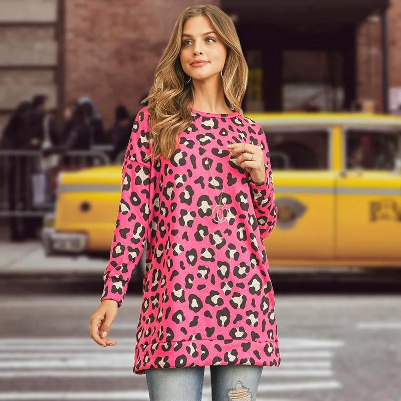 

Nice Autumn Knitted Leopard Sweater Women Loose Long Sweater Dress Ladies Long Sleeve Sweater Pullovers For Women Jumper