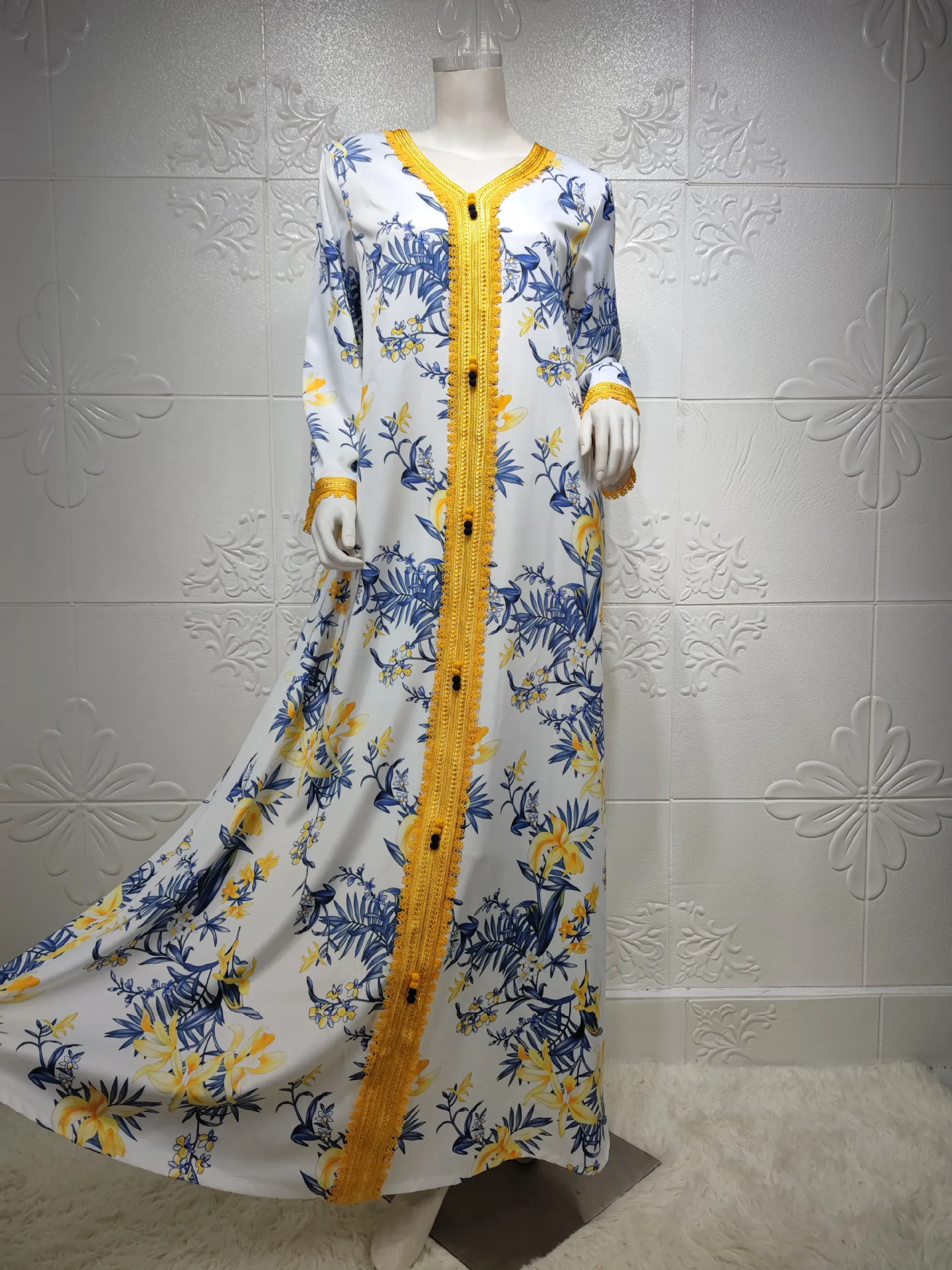 

Maxi Dress Abaya Dubai Turkey Muslim Long Sleeve for Women Moroccan Evening Robe Jelaba Elegant Islamic Clothing Djellaba Femme