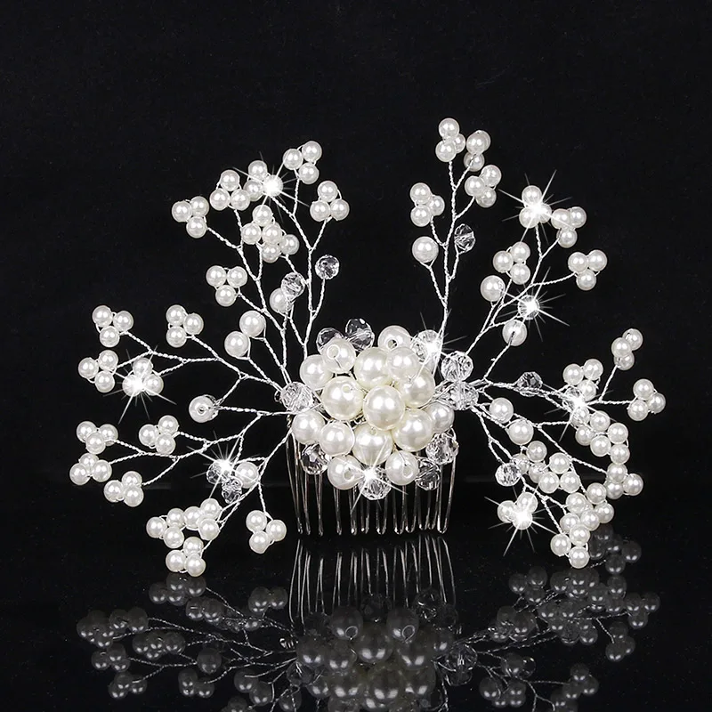 

Bride Hair Accessories Handmade Imitation Pearl Hair Comb Bride Wedding Headdress THIN889