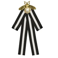 high grade retro black and white striped fabric bow tie brooch ribbon brooches lapel pins and brooches badge women accessories