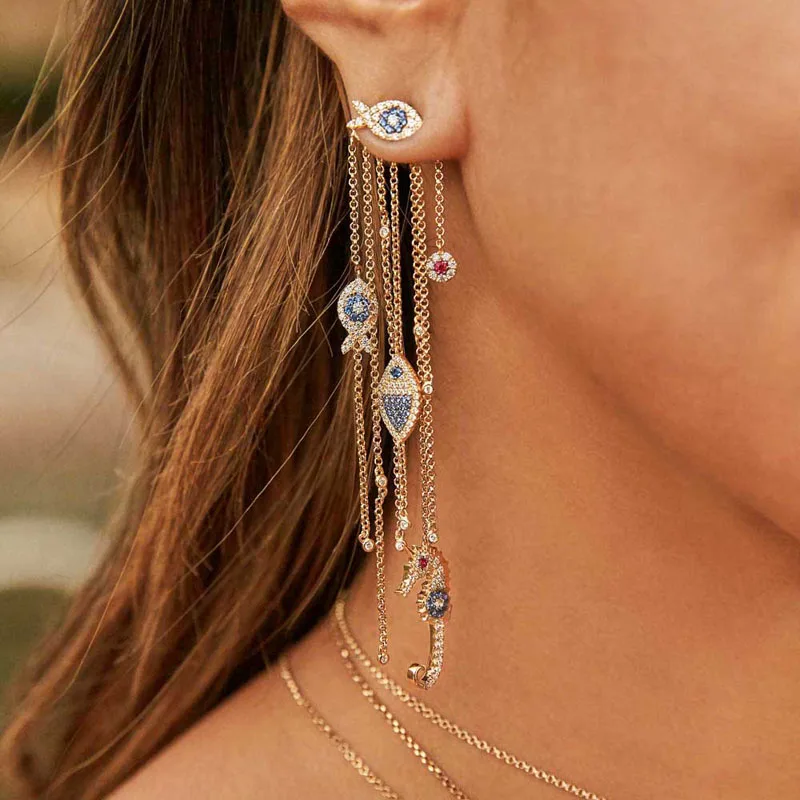 

Stylish Glamour Trinkets, Asymmetric Multi-chain Decorated With Marine Life Earrings And Women's Stud Jewelry Gifts