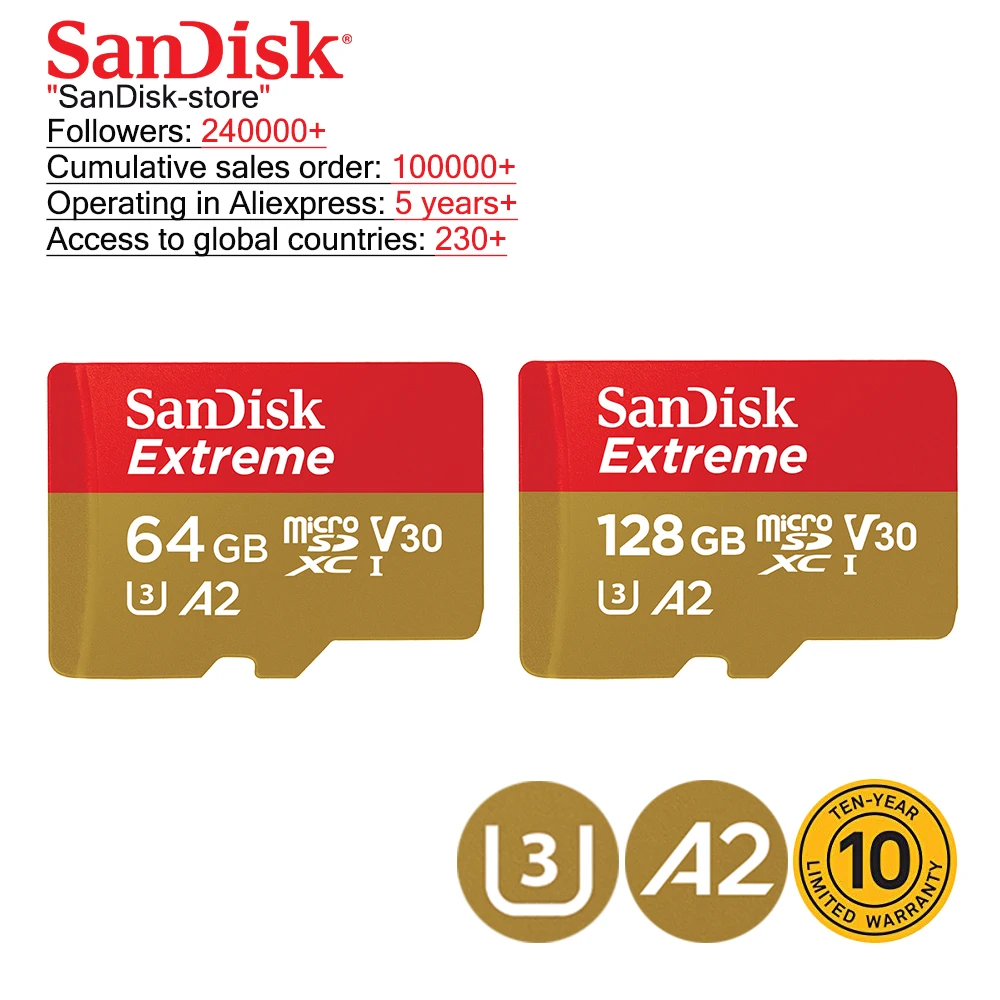 Двойной Флеш накопитель SanDisk 100% Оригинальный micro sd 128 Гб 64 ГБ 32 оперативной памяти