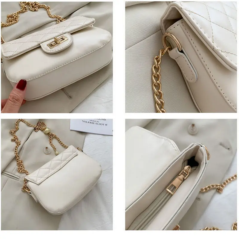 

Chain Small Cross Body Bag for Woman Pu Leather Plaid Female CrossBody Bag Hasp