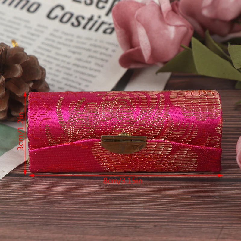 Чехол для женской помады в стиле ретро с вышитыми цветами и зеркальной упаковкой