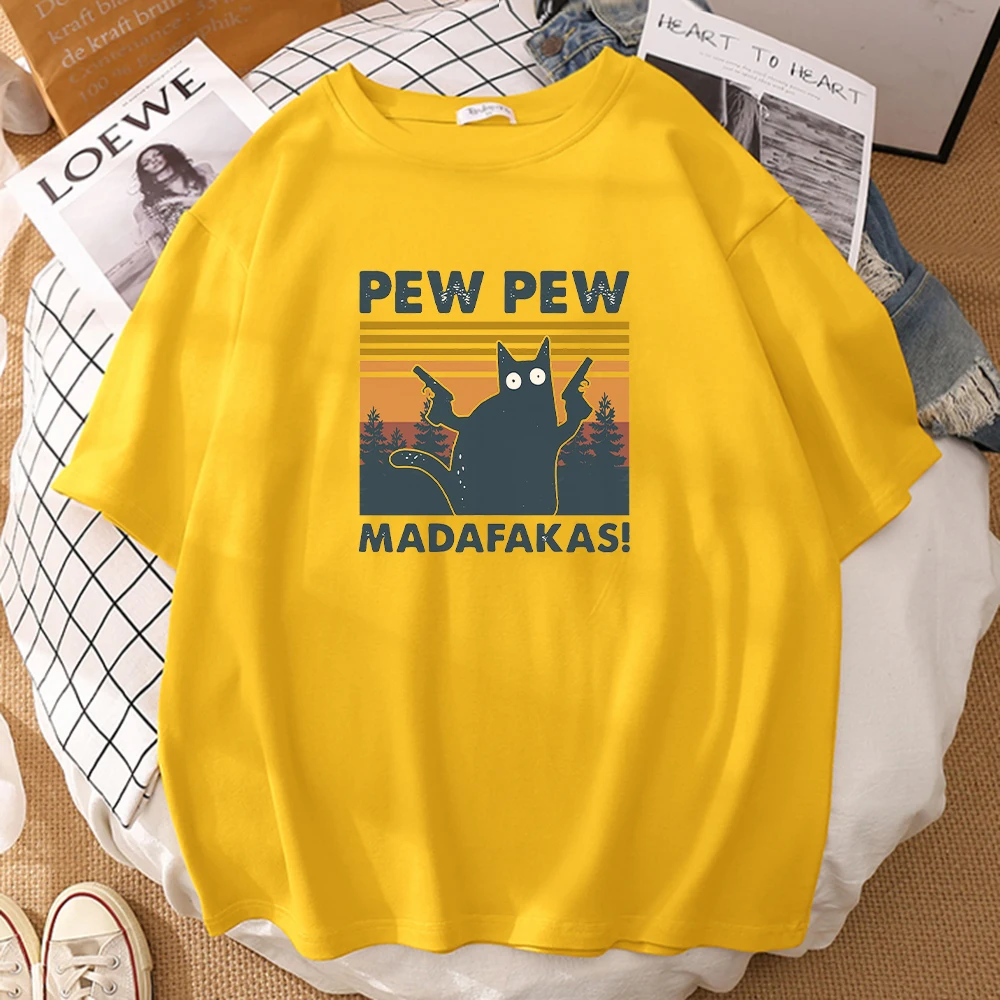 

Мужская одежда Pew Madafakas, футболка, Модные Винтажные топы с круглым вырезом, забавная одежда с черными кошками, Мужская одежда, брендовая улич...