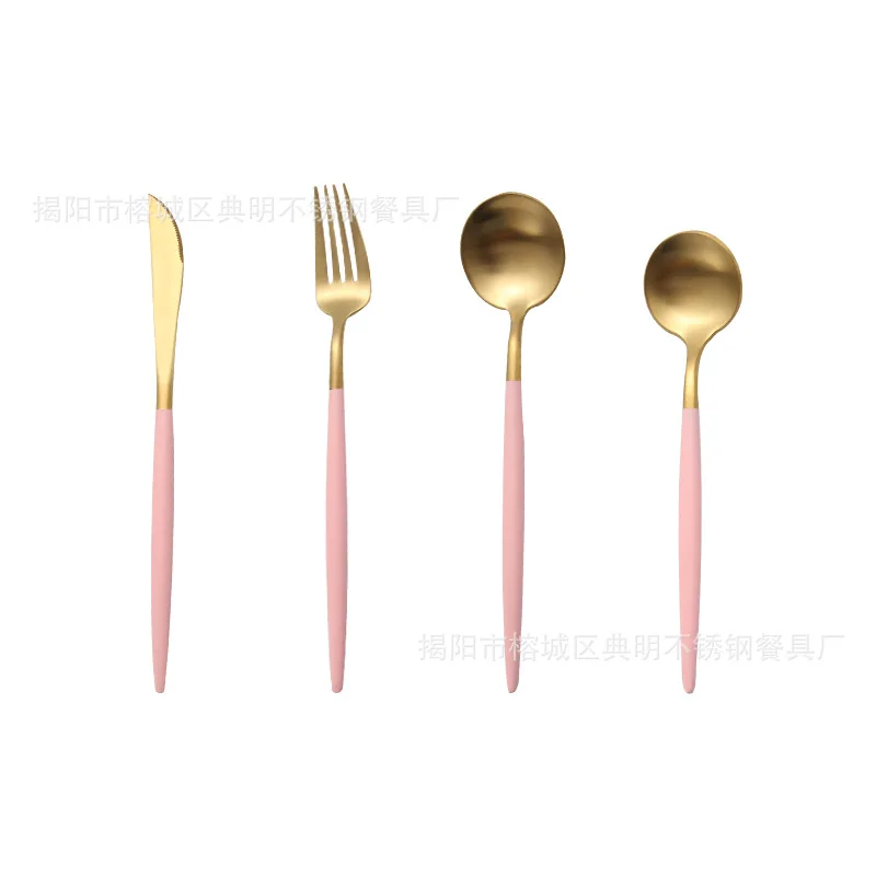 

304 stainless steel knife and fork spoon Portuguese Western tableware set Western-style black gold steak knife and fork spoon