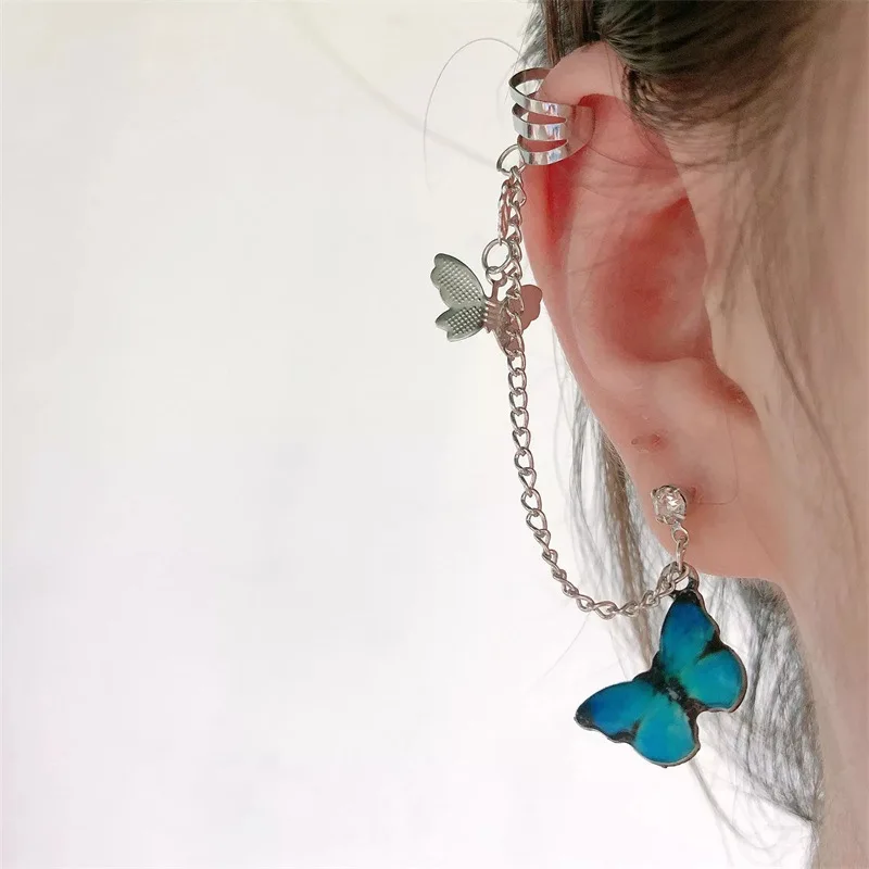 Anting-anting klip kupu-kupu fesyen punk untuk remaja wanita lelaki - Perhiasan fesyen - Foto 3
