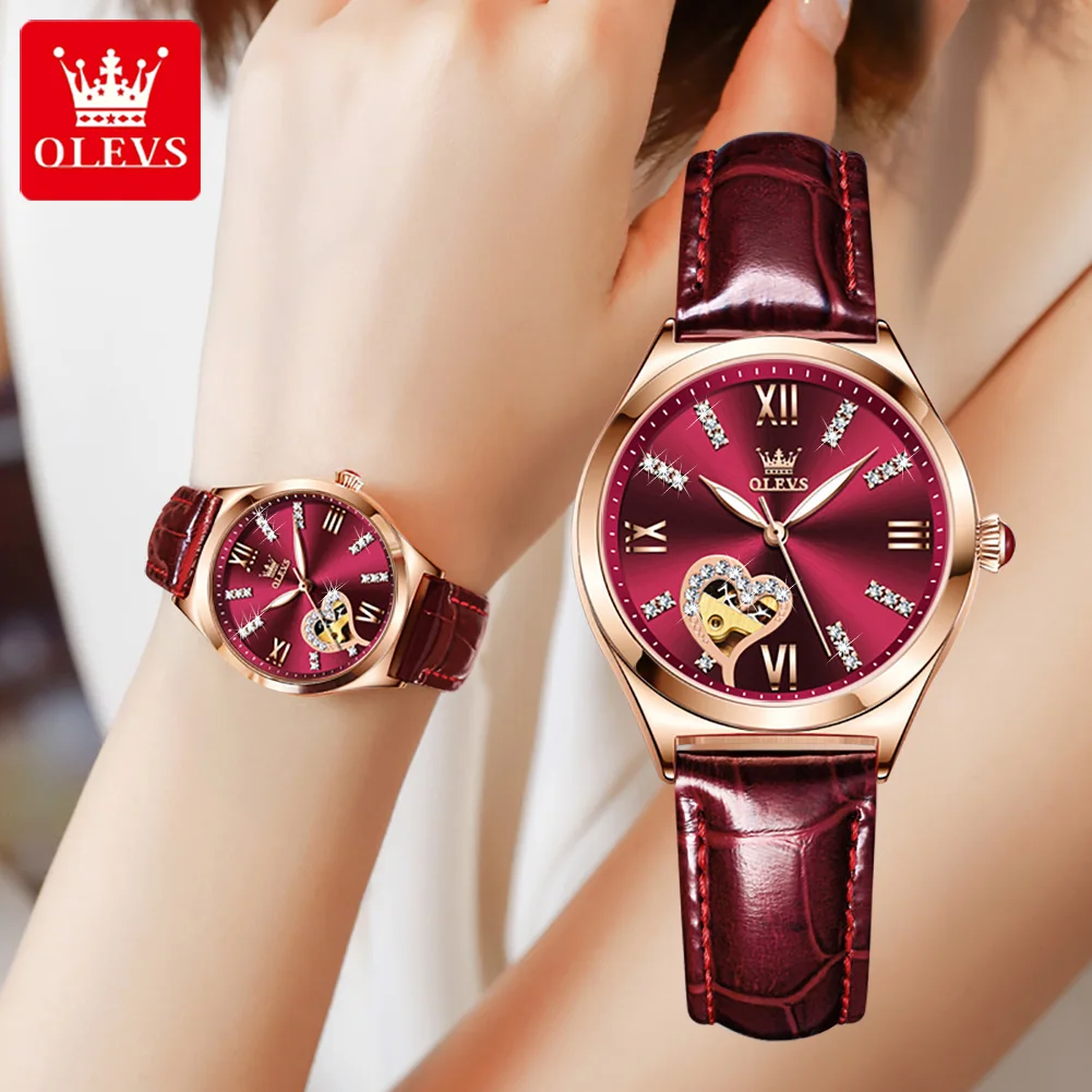 

2021 OLEVS Creative Leather Ladies Bracelet Hollow Watch Female Waterproof Clock Brand Ladies Watch Set Reloj de mujer 6636