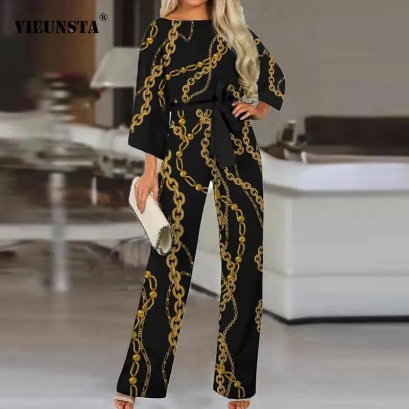 

Женский винтажный костюм из 2 предметов, повседневный топ с круглым вырезом и длинными рукавами и брюки с широкими штанинами, осенний костюм