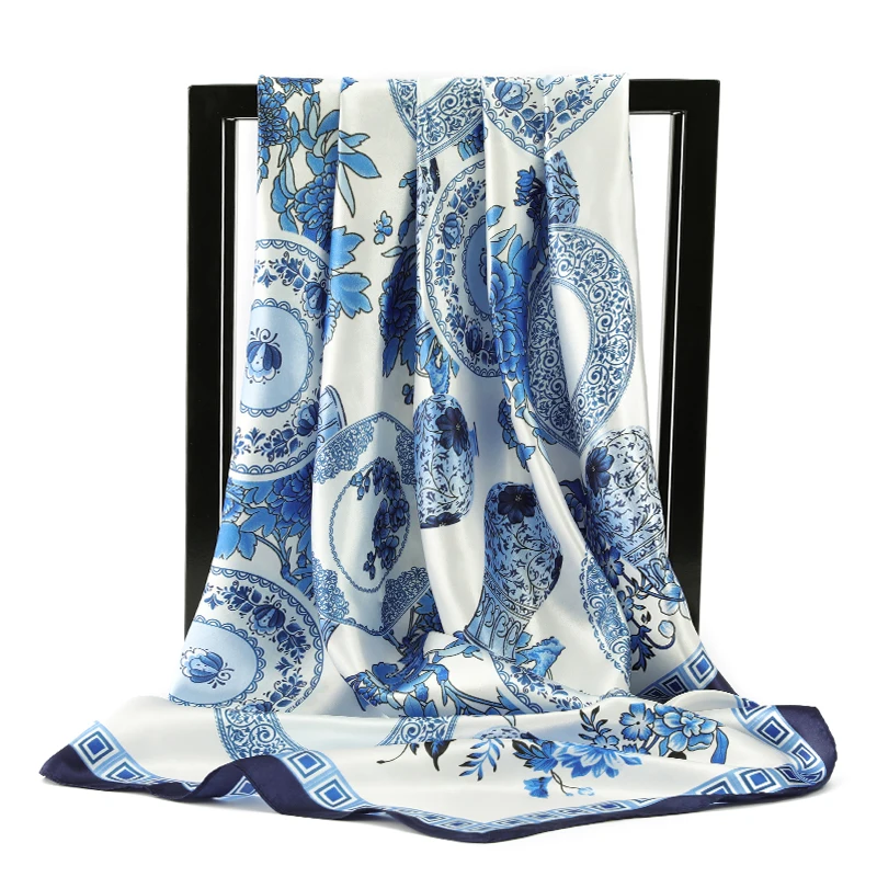 

2021 Fashion Shawl Scarves For Women Floral Print Silk Satin Hijab Female Wraps 90*90cm Square Shawls For Ladies wholesale Scarf