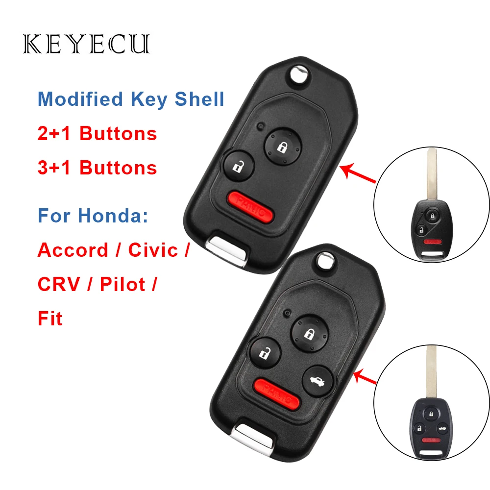 

Keyecu модифицированный флип-пульт дистанционного ключа автомобиля чехол 3 кнопки/4 кнопки для Honda Accord Civic CRV Pilot Fit (только оболочка)