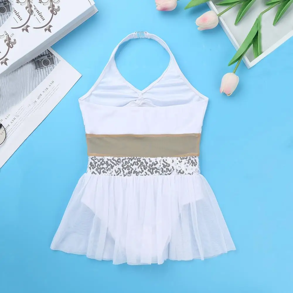 Halter Sequins Stretchy Mesh Ballet Gymnastics Leotard Girls Figure Skating Dress Kids Contemporary Lyrical Dance Costumes | Тематическая