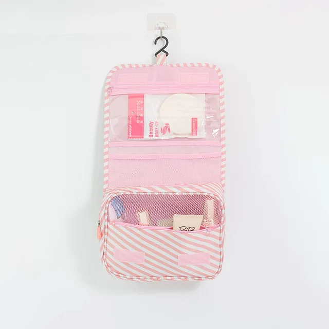 Pink Stripe Женская косметичка для путешествий, сумки для макияжа, подвешивание, профессиональная моющаяся сумка для туалетных принадлежностей, товары на каждый день, висящая сумка-Органайзер для туалета, переносная 30 - Цвет: Pink Stripe