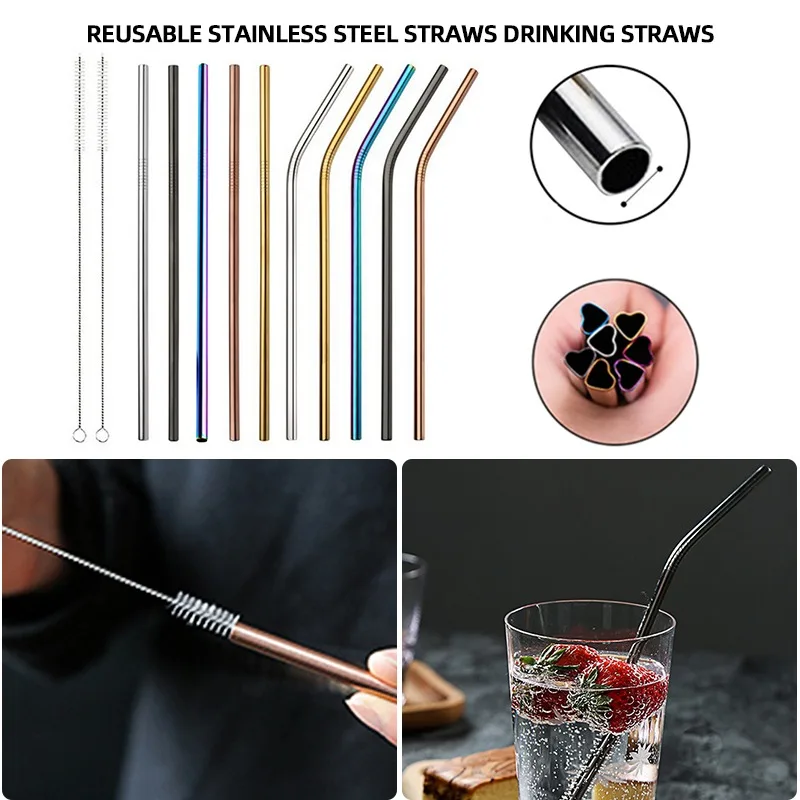 

Stainless Glass Straws Reusable Smoothie Drinking Straw for Milkshakes Frozen Drinks Environmental Friendly Drinkware Straws Set