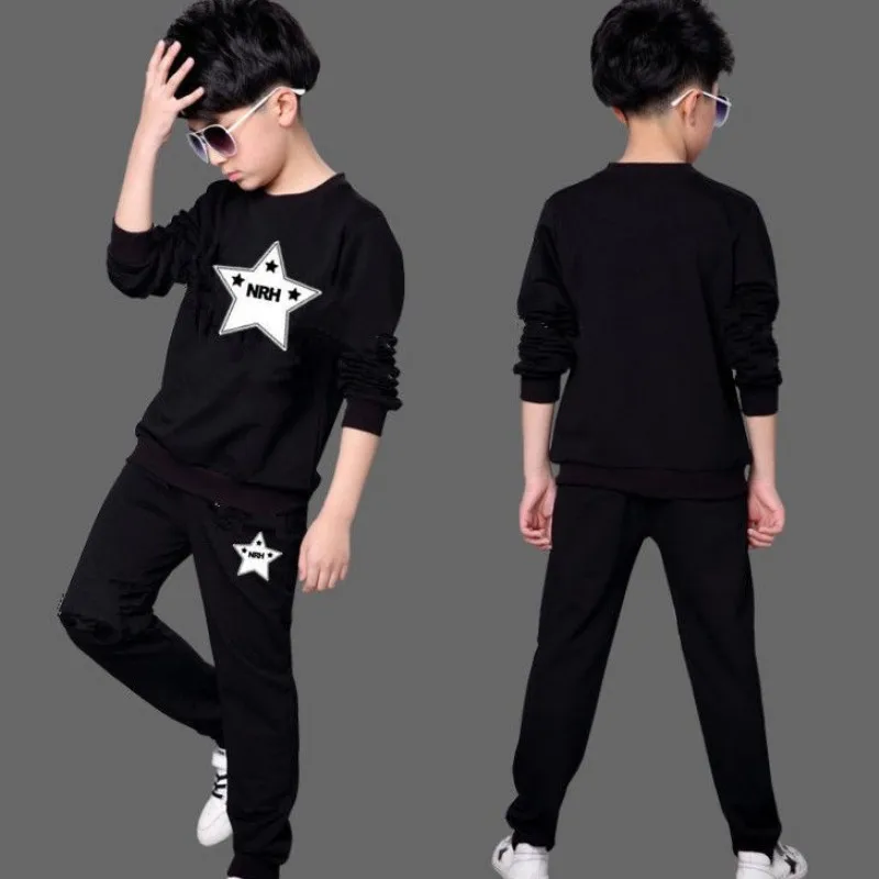 Kids Boys Sports Suit 2019 Spring and Autumn New O-neck Personality Two-piece Youth Casual Clothing Teenage |