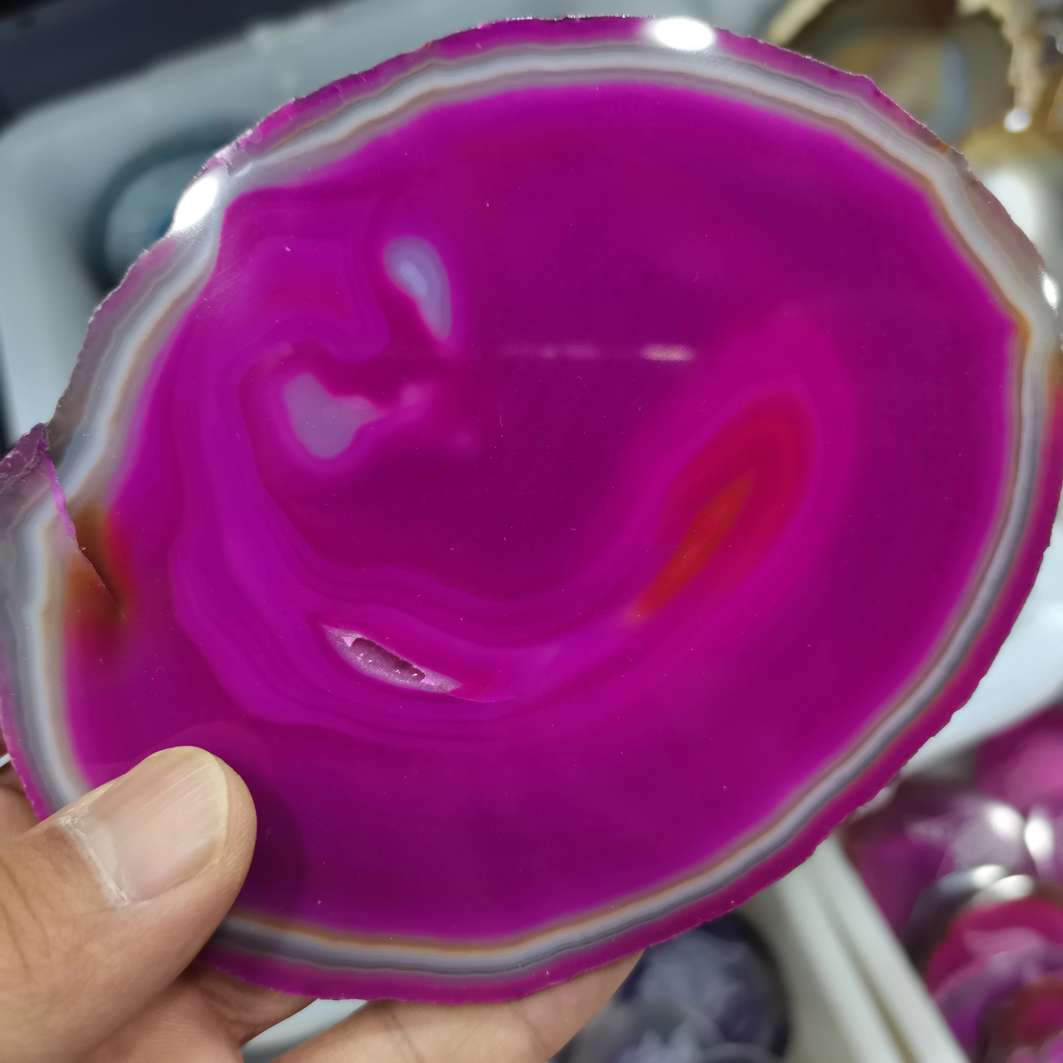

12-15cm 1pcs Natural Sliced Dyed Agate Coaster Polished Beverage Coasters Home Decoration