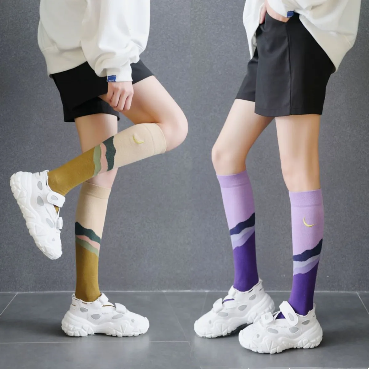 

Новые женские носки, хлопковые носки, носки с ворсом, женские длинные носки до колен с вышивкой, цветные ретро-носки jk носки под форму для жен...