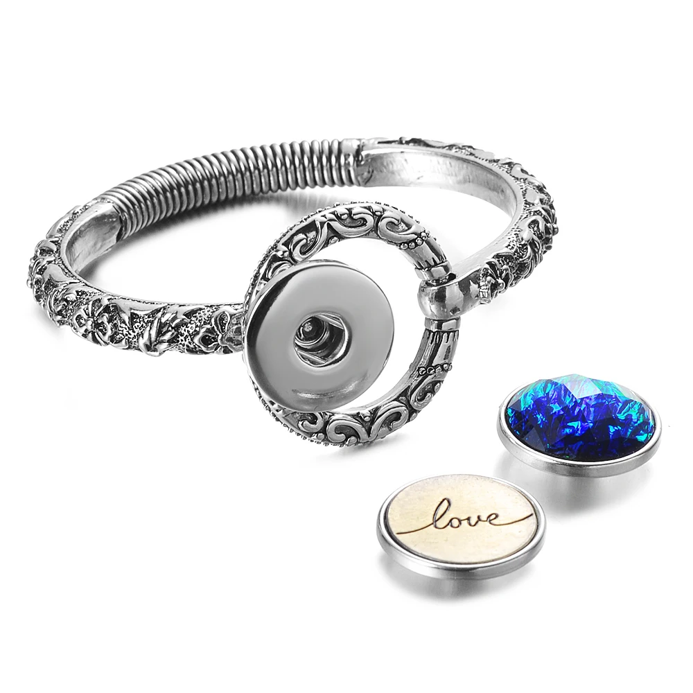 

10pcs/lot Vintage Gingersnaps Jewelry Open Bangles Round Ring Link with Spring fit 18mm Snap Charms for Woman NN- 768*10