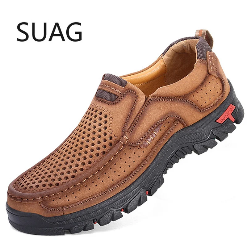 Beli Sepatu Kulit Asli 100% Sepatu Kasual Kulit Sapi Pria Luar Ruangan Kualitas Tinggi Sepatu Datar Pria 2 Gaya Alas Kaki Pria Bertali