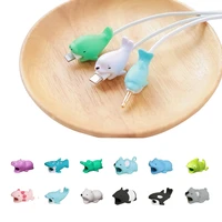 5pcs cute animal cable bite earphone protector for iphone charging cord usb cable kawaii cartoon phone accessory
