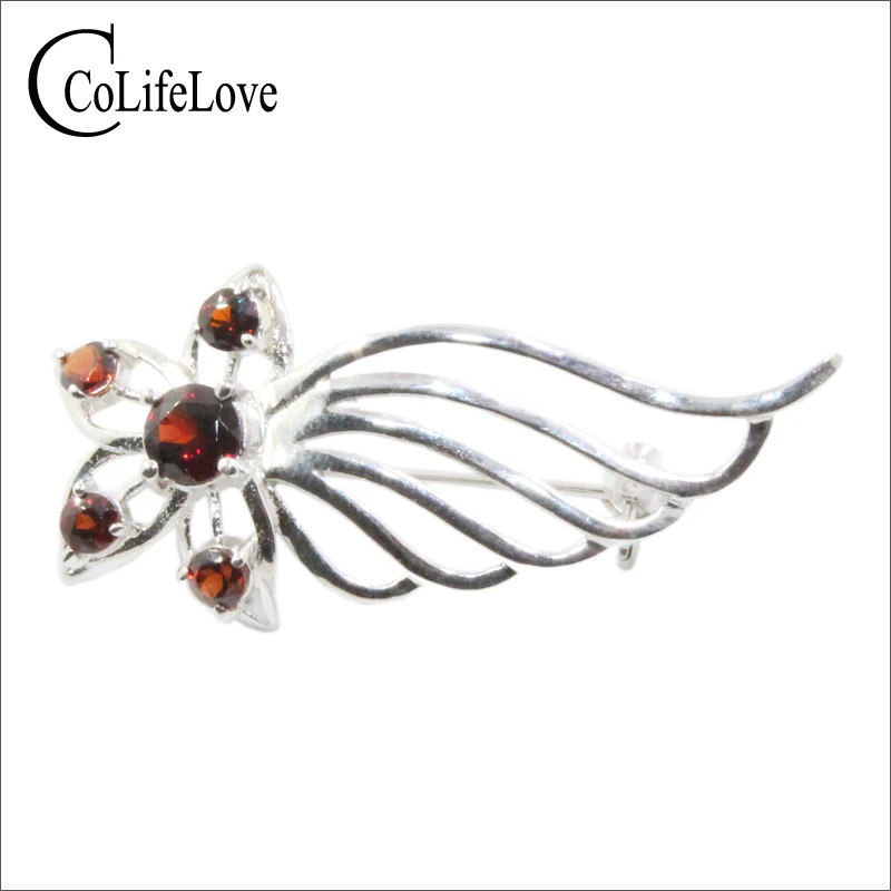 

CoLife Jewelry 925 Silver Garnet Brooch for Woman 5 Pieces Natural Garnet Silver Brooch Classic Sterling Silver Gemstone Brooch
