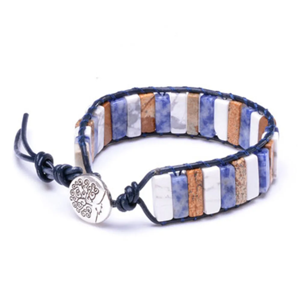 

1 шт. браслет из натурального камня ручной работы, однослойный кожаный браслет, креативный оригинальный дизайн, богемный дизайн, для влюбленных, Прямая поставка