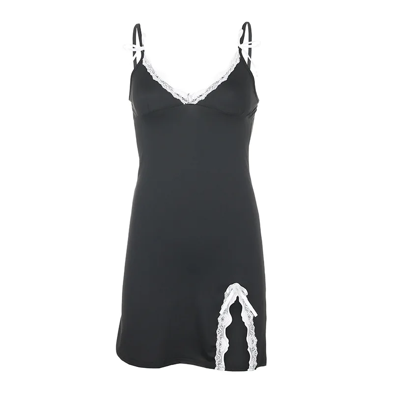 

Summer Sexy Party Low Cut Suspender Women's Dress V-neck Lace Stitching Bottom Pajama Skirt Suspender Skirt Women's Dress