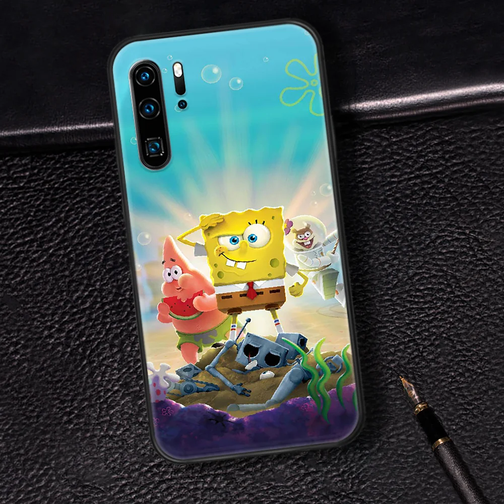 

Cute Cartoon SpongeBobo Phone Case For Huawei P Mate 10 20 30 40 Pro Lite Smart 2019 2021 black Shell Fashion Bumper Tpu Etui
