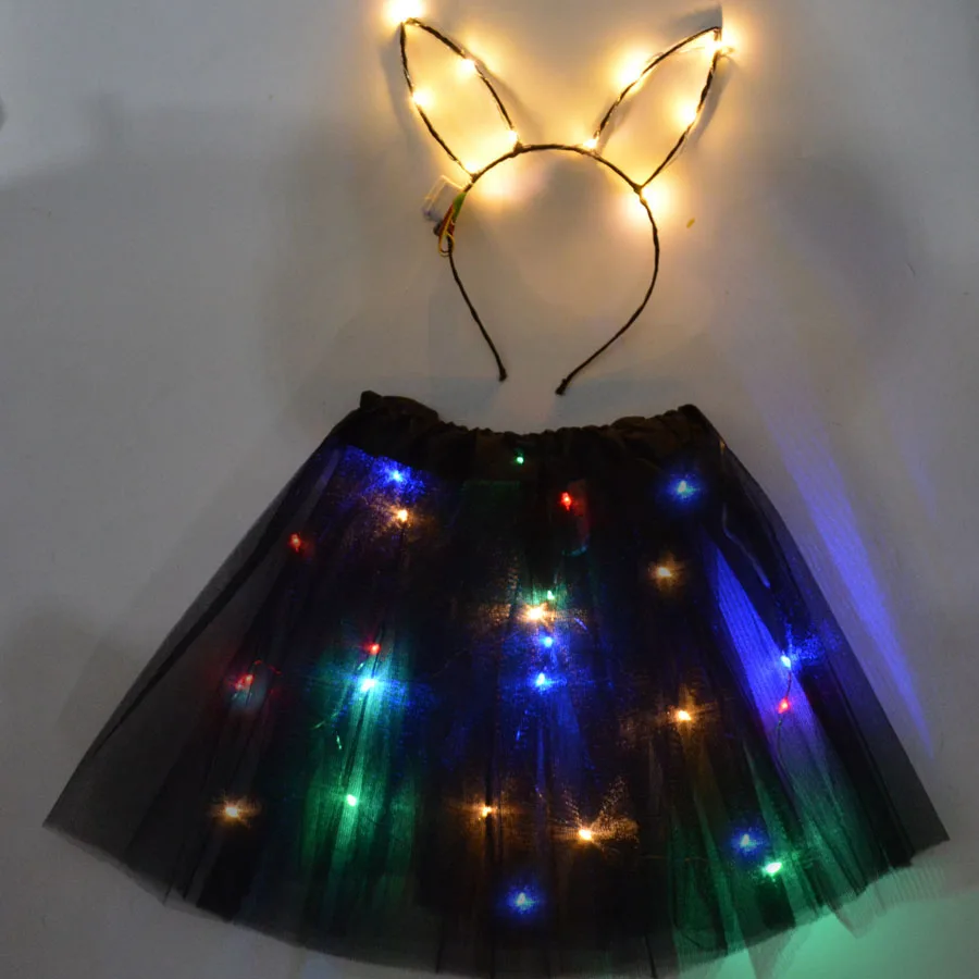 bunny black Светодиодный светильник балетные пачки на проволоке Кот кролик ухо Корона повязка юбка светящаяся неоновая вечеринка подарок на день рождения Хэллоуин СВЕТОДИОДНЫЙ одежда Рождественское украшение - Цвет: bunny black