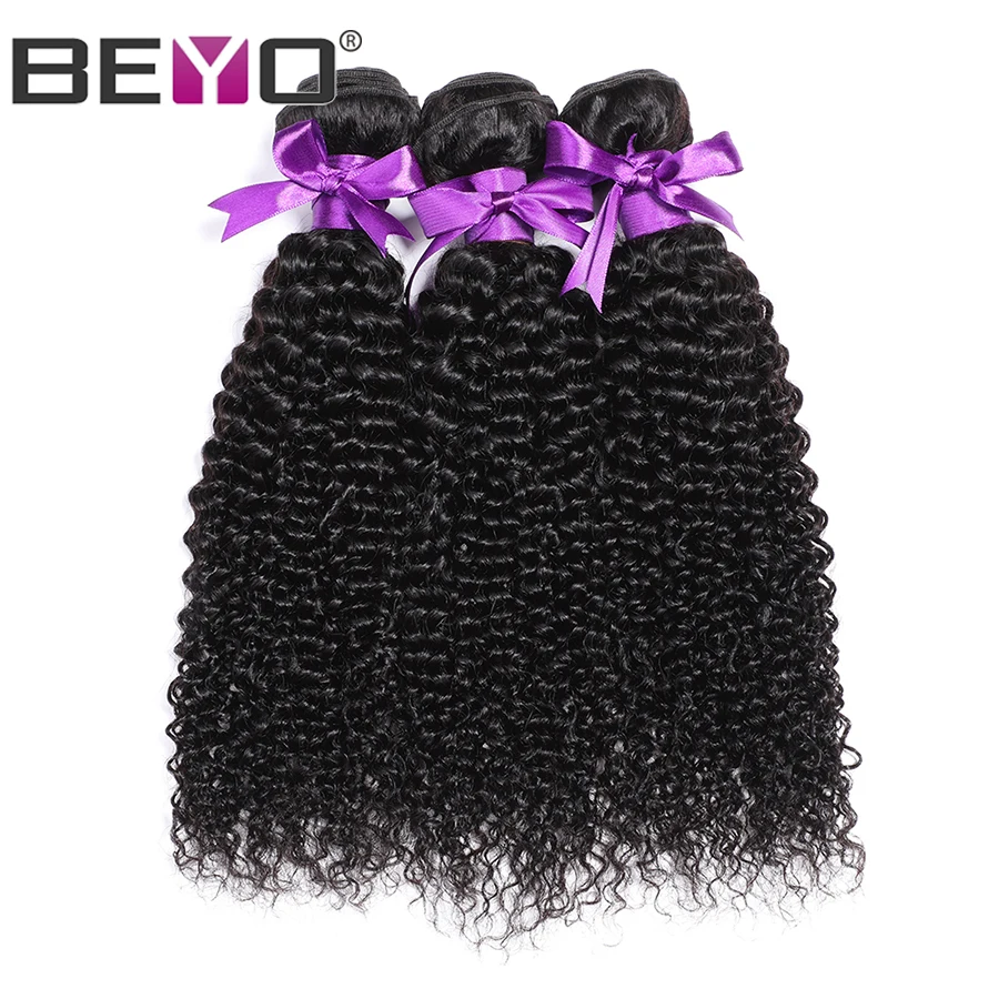 Jerry Curl Human Hair Bundles Brazilian Hair Weave Bundles 3/4 Bundle Deals 8-28'' Beyo Non-Remy Hair Extension Natural Black