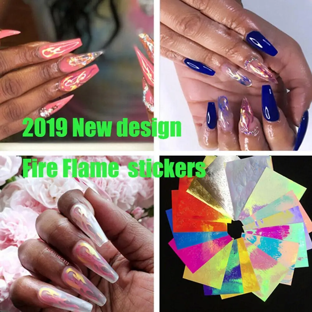 1/16 шт голографический огненный винил для ногтей наклейки-трафарет полые