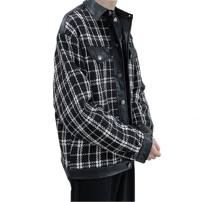 

2020 Korean Style Men's Fashion Trend Coats White/black Color Lattice Printing Bomber Jacket Streetwear Clothes Outerwear M-2XL