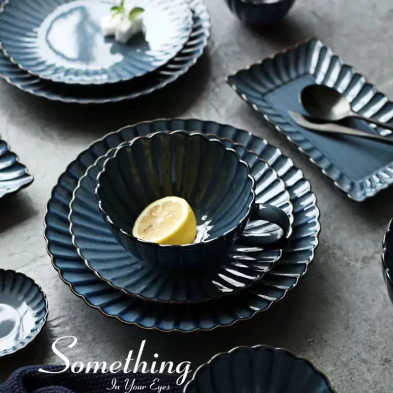 Klin глазурь Синяя тарелка керамическая рисовая Салатница винтажная креативная