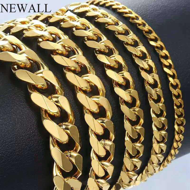 Gold Color Ньюалл нержавеющая сталь цвета: золотистый, серебристый круглая Лыжная мужская шапка, утепленная браслет мужской кубинской цепочка на руку аксессуары для мужчин подарок пара браслет - Окраска металла: Gold Color