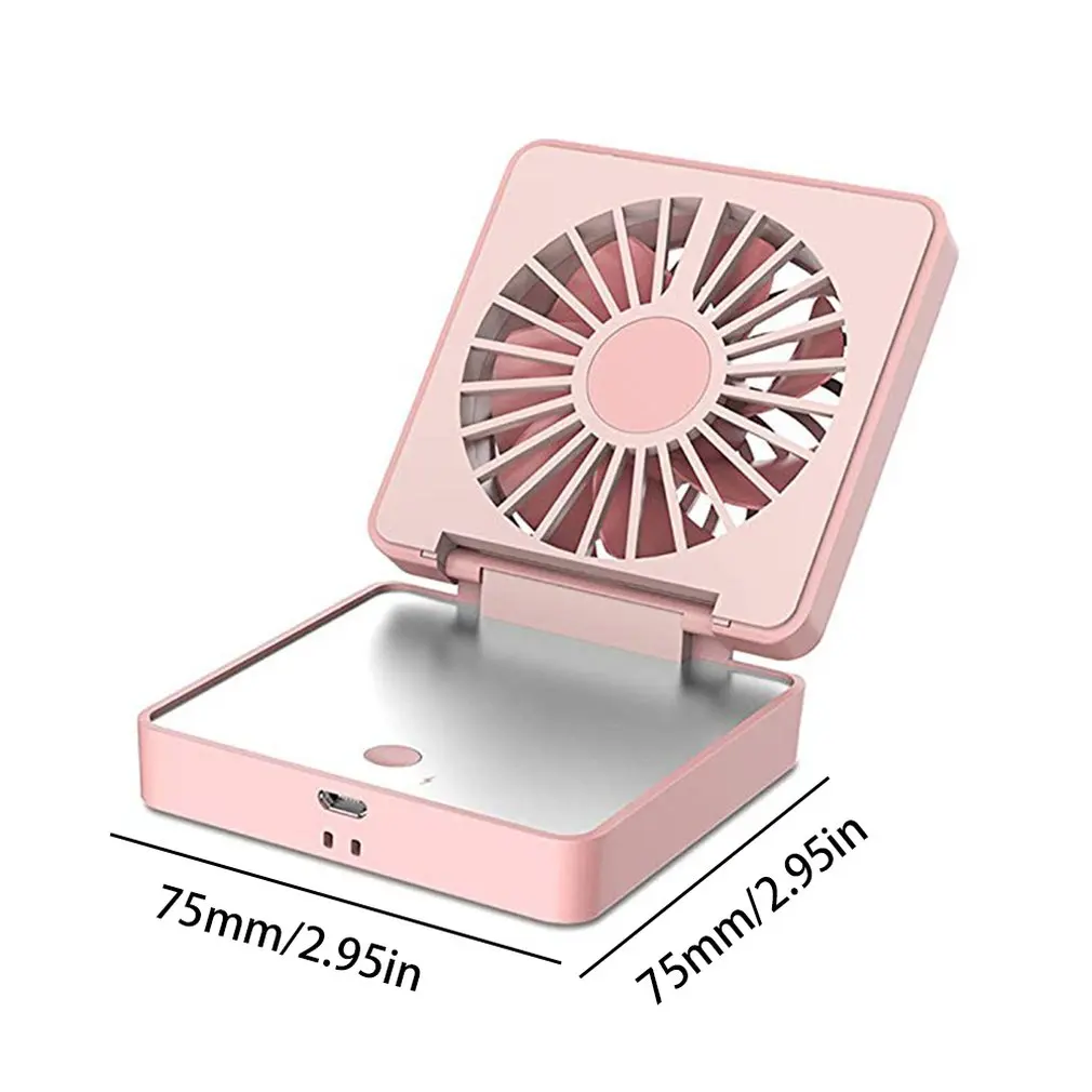 

Portable Mini Fan 2 In 1 Mini Handheld Fan Fold Vanity Makeup Mirror Pocket Fan Usb Rechargeable Personal Fan