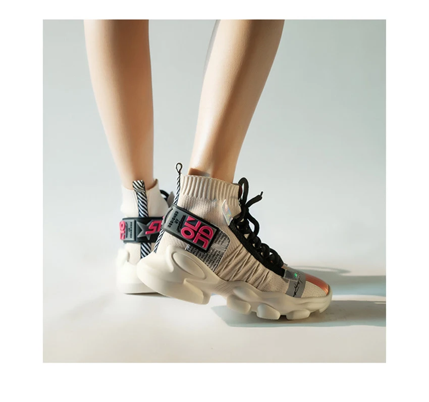 IGU/женские кроссовки; обувь на плоской платформе; tenis feminino; эластичные носки; флуоресцентная обувь с высоким берцем; женская обувь; большие размеры 41, 42