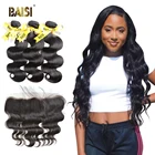 BAISI волосы 100% необработанные человеческие волосы перуанские Виргинские волнистые волосы 3 пучка с фронтальной